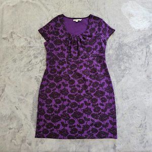 Boden Dress Women 12 Purple Floral Sheath Pencil Short Sleeve Round Neck Classic
